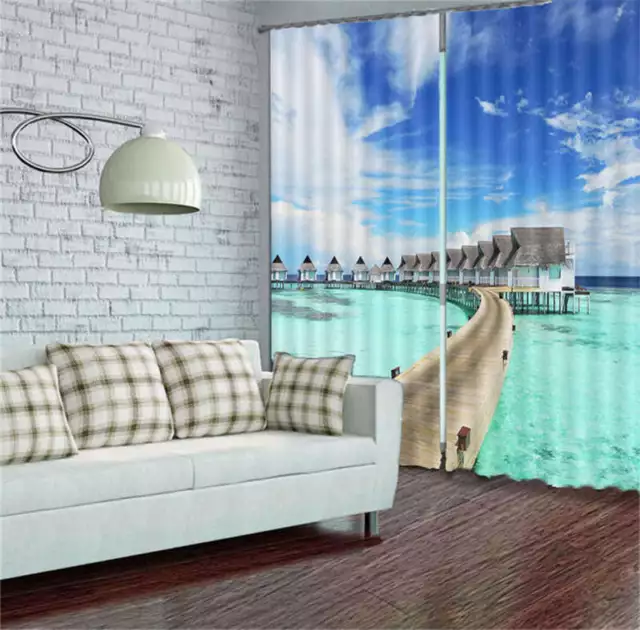 Romantic House In Island 3D Curtain Blockout Photo Print Curtains Fabric Window 2