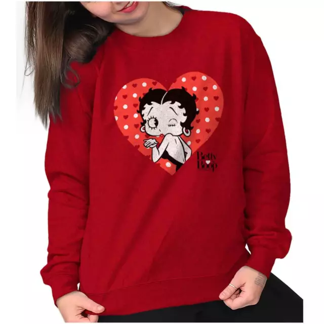 Betty Boop Vintage Valentines Day Kisses Gift Womens Long Sleeve Crew Sweatshirt