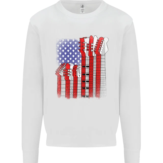 USA Guitar Flag Guitarist Electric Acoustic Kids Sweatshirt Jumper