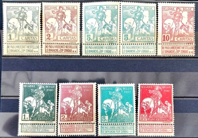 ++TOP- SERIE 8 TIMBRES NEUFS/CHARNIERE BELGIQUE 1910 - sortis d'album++