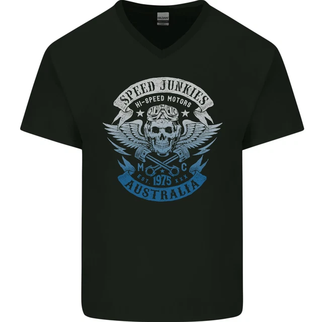 Australia Speed Junkies Biker Motorcycle Mens V-Neck Cotton T-Shirt