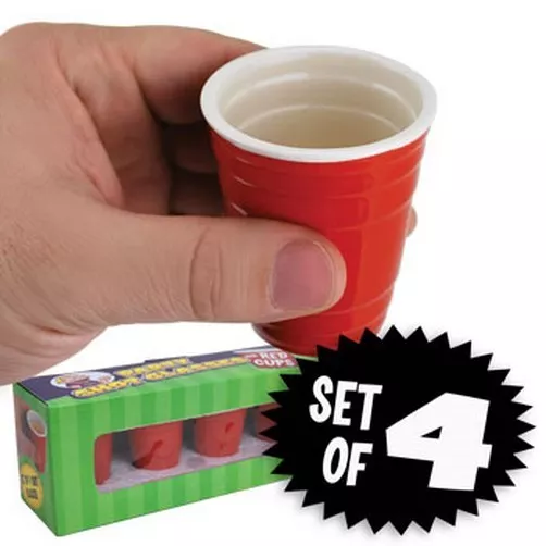 (4) Mini Red Cup Solo Ceramic shot glasses - liquor java espresso coffee tea
