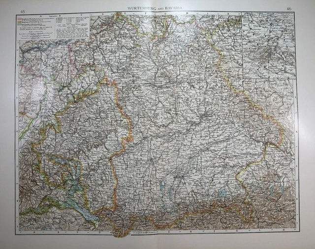 Old (XLG17x22) 1905 Time's Atlas Map ~ WURTEMBERG & BAVARIA  ~ Free S&H