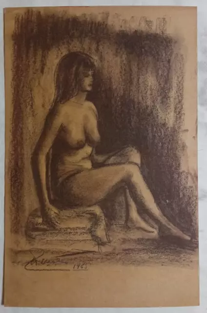 Bellissimo disegno Nudo di donna seduta 1965 Firmato 49,5x32,2 cm Ottimo