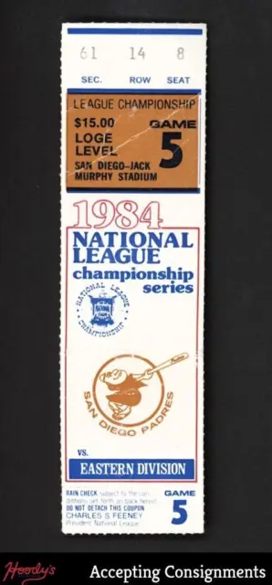 1984 National League Championship Series Ticket Game 5 Sec 61 Padres vs. Cubs