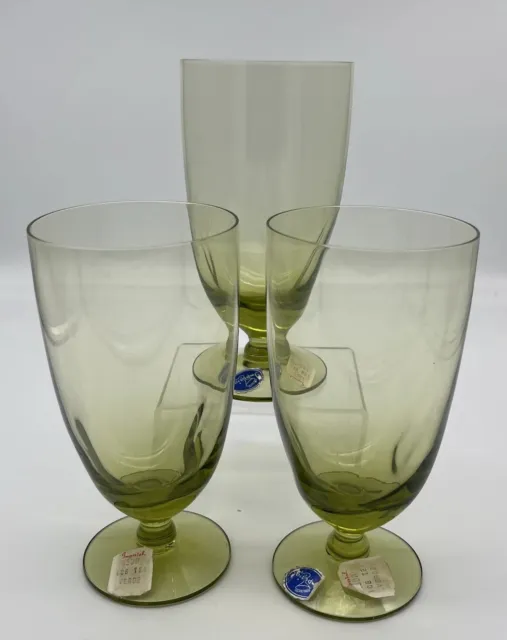 Imperial Glass ~ Set of 3 Svelte Green Pinched Iced Tea Goblets NWT!!