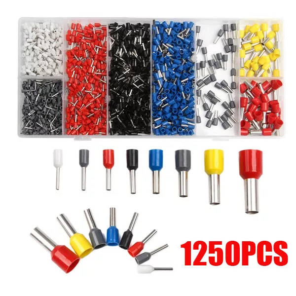 1250PCS Copper Wire Crimp Connector Insulated Cord Pin End Terminal Ferrules Kit