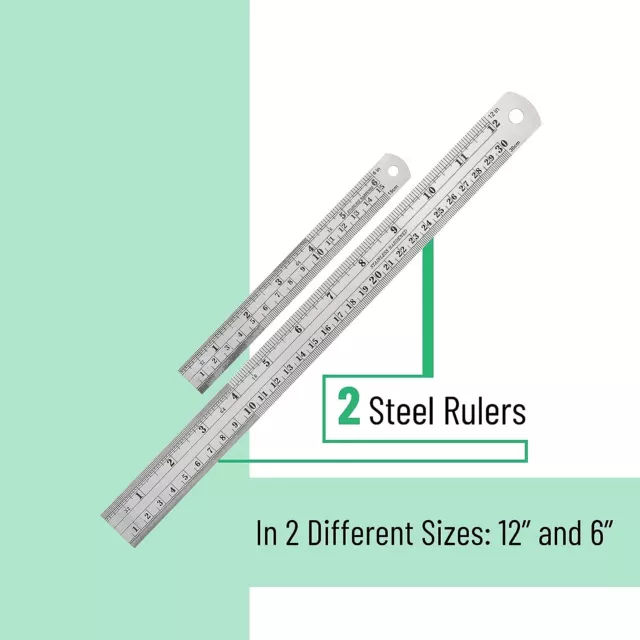 6'' 12" & METAL RULE STEEL RULER 150 300 mm cm engineering IMPERIAL INCHES