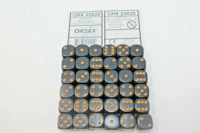 Chessex Dice 12mm D6 (36 Dice) Opaque Black/Gold - CHX25828