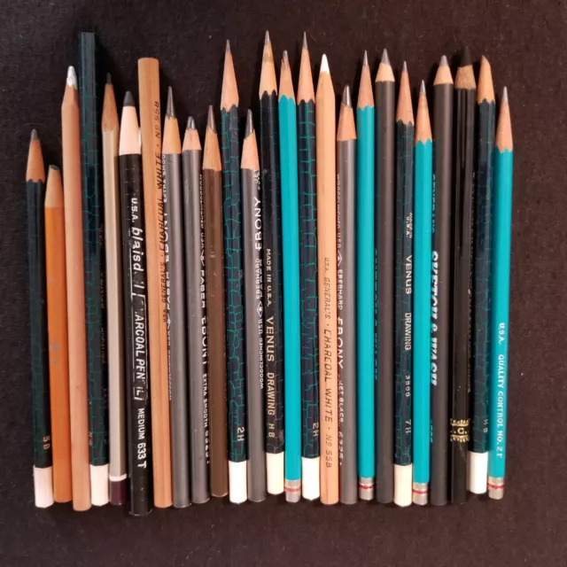 Vintage Assorted Pencil Drawing Pencil Assortment - Lot of 25 - Various Brands