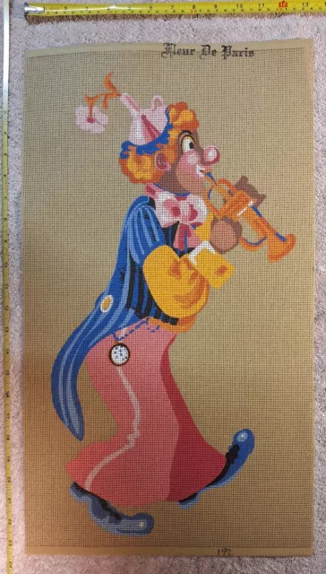 Clown Playing Trumpet, Fleur De Paris Vintage Needlepoint Canvas