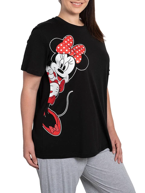 Womens Plus Size Disney Minnie Mouse Leaning Short Sleeve T-Shirt Black