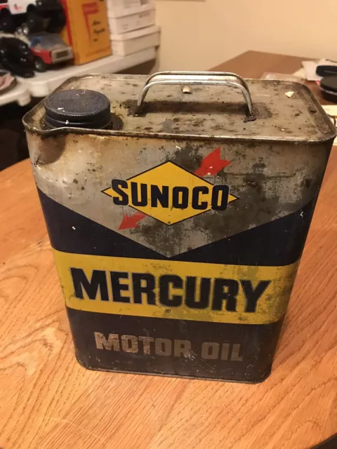 Vintage SUNOCO MOTOR OIL CAN 2 Gallon MERCURY SERVICE STATION ADVERTISING