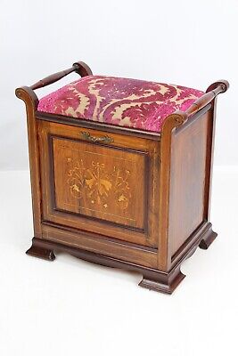 Victorian Inlaid Rosewood Piano Stool Antique Music Cabinet Dressing Stool Bench 2
