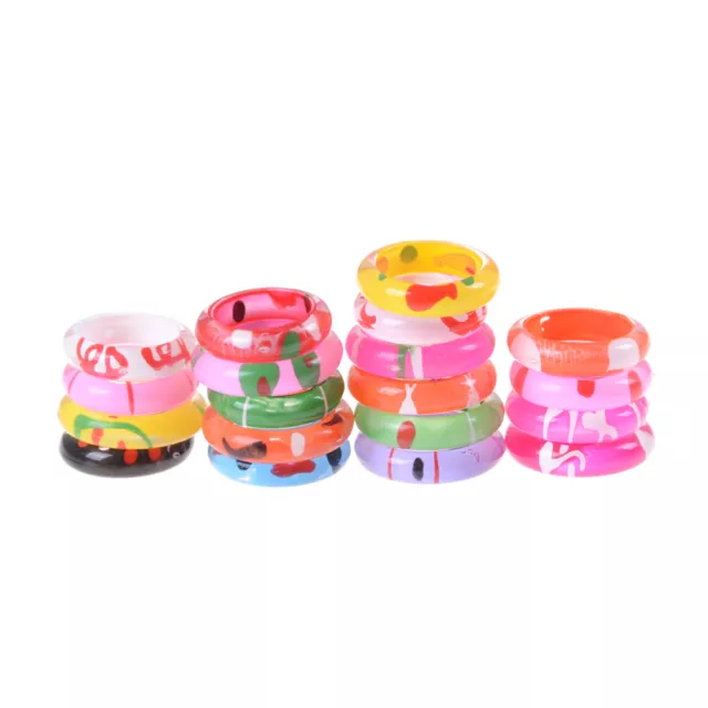 10x Fancy Acrylic Resin Kids Rings Mixed Colour Kids Costume Gift BDFE