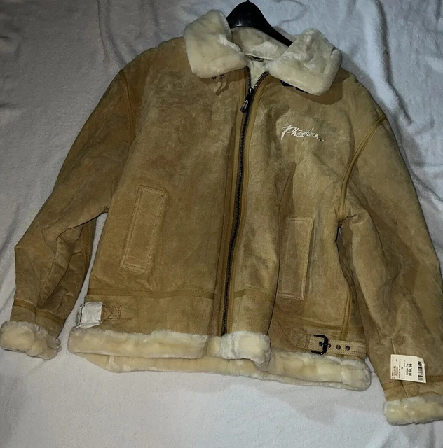 🧥PHAT FARM SUEDE Leather Bomber Jacket Shearling B-3 Pilot Soft
