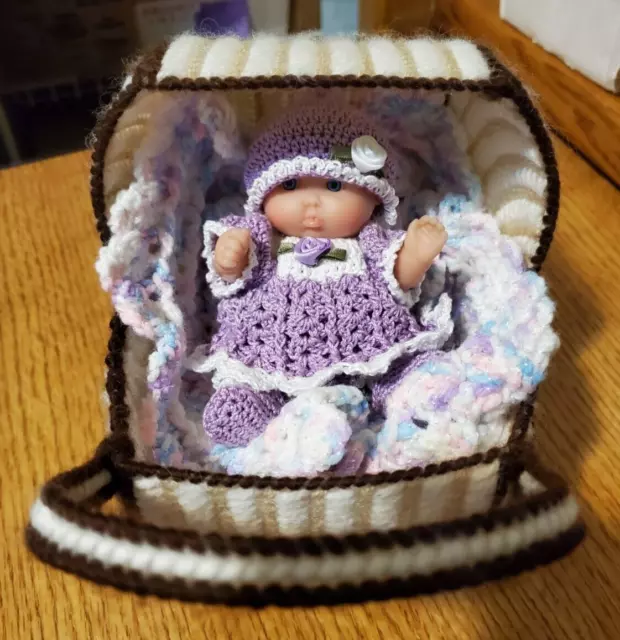 Sweet Precious Miniature 5" BABY DOLL with Carriage, Blanket, Pillow, and Outfit