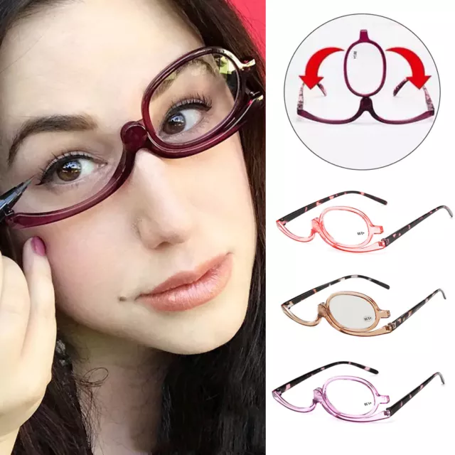 Women's Magnification Reading Glasses Flip Makeup Glasses +1 0 +4 0 UK〇