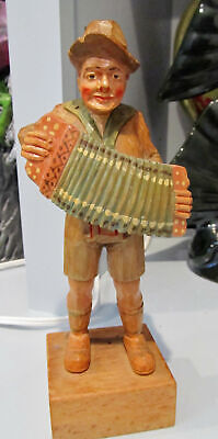 Vintage ANRI Italy Hand Carved Wood Figurine Man Playing Accordian Musician