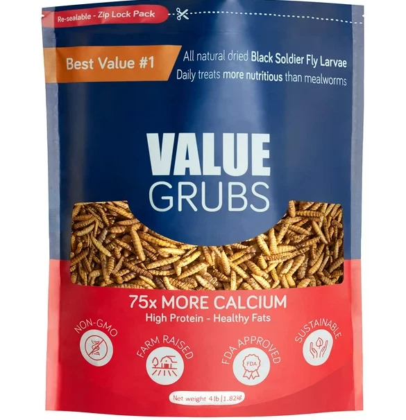 Value Grubs Soldier Fly Grubs 4-Pound Bag High Calcium and Protein Feed for egg!