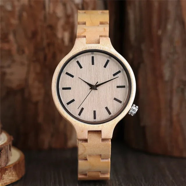 Casual Women's Watch Natural Wooden Quartz Analog Wristwatch Full Wood Bracelet