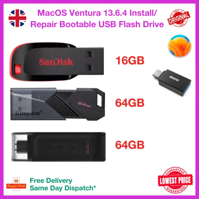 Bootfähiges macOS Ventura USB Installer/Reparatur 16GB USB Flash Drive, Set