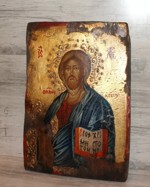 Jesus Christ Pantocrator vintage Orthodox hand painted icon