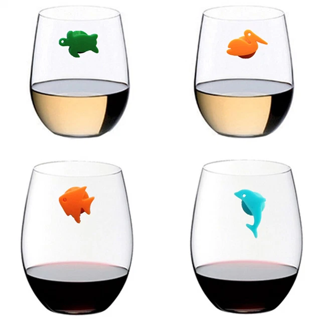 12 piezas/juego de marcadores de copa de vino de silicona para animales marinos identificación AGZ8