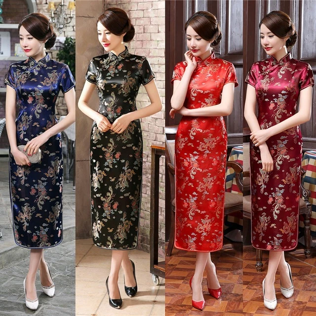 Abito Donna Cheongsam Midi Stile Cinese Abito Cheongsam Stampato Retro