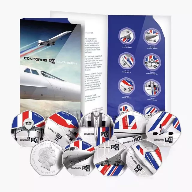 Concorde 50th Anniversary Complete BU Coin Collection 50p Shaped coin Set
