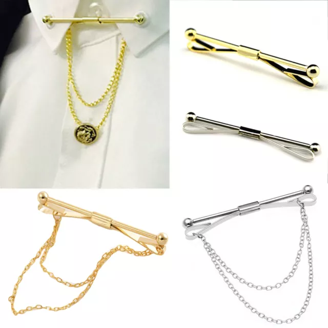 Men’s Suits Collar Pin Chain Tie Bar Business Jewelry Best Gift (Silver / Gold)