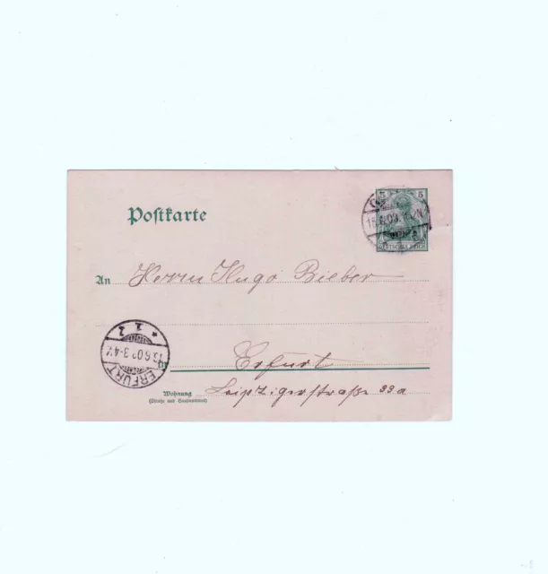 Postkarte Ganzsache Deutsches Reich gelaufen 1903 von Gotha nach Erfurt