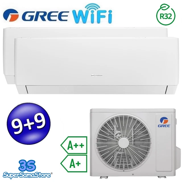 3S Climatiseur Inverter Pular Dual Split Wi-Fi 9000+9000 Btu Gree R32  A++/A+