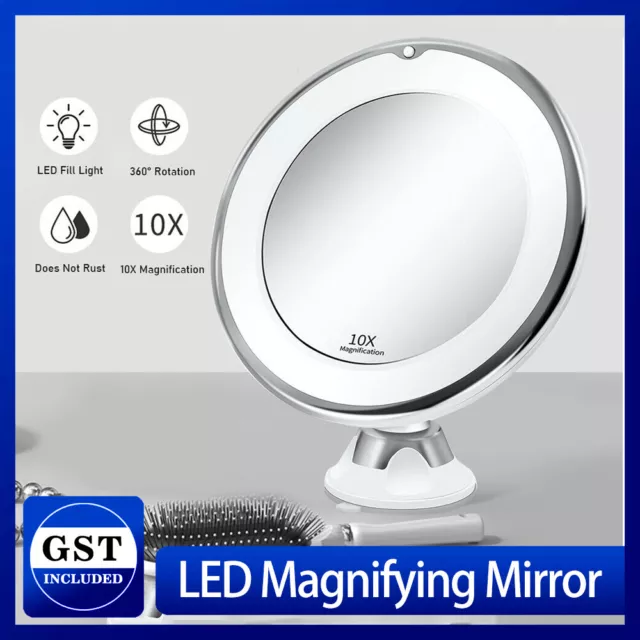 10x Magnifying Makeup Cosmetic Beauty Bathroom Mirror with LED Light 360° Spin