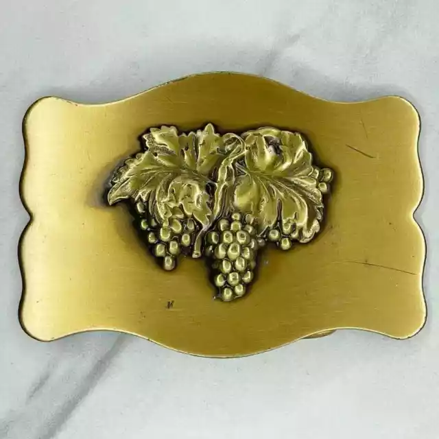 Vintage Inga Gold Tone Solid Brass Grape Grape Vine Wine Winery Belt Buckle