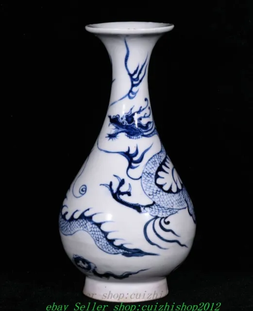 8.5'' Old Chinese Blue White Porcelain Dynasty Dragon Loong Animal Bottle Vase