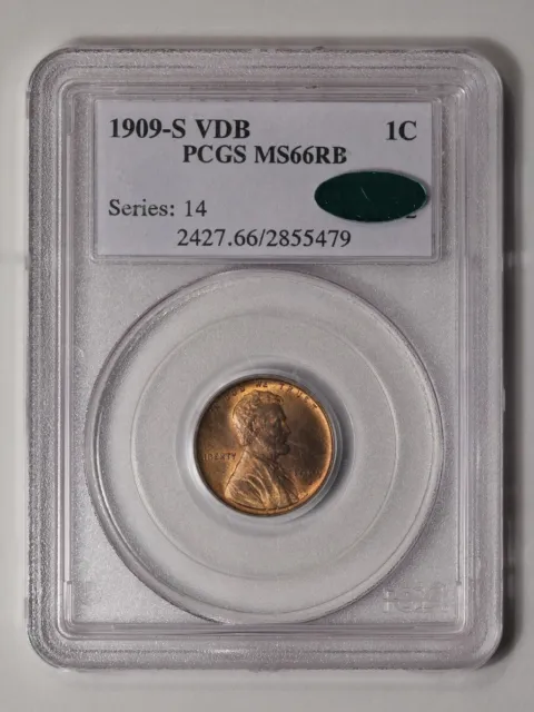 1909-S VDB 1C Lincoln Cent - Type 1 Wheat Reverse PCGS MS66RB (CAC)