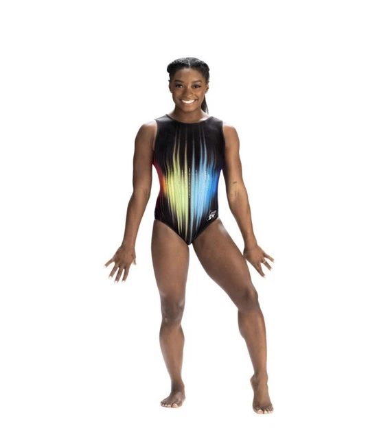 GK ELITE GIRLS' Simone Biles Leotard Rainbow Waves CXS 25.00 PicClick