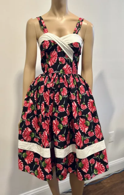 Unique Vintage Floral dress Rockabily Pinup Retro Roses Print Sz XS