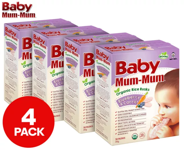 4 x Baby Mum-Mum First Rice Rusks Blueberry & Carrot 36g
