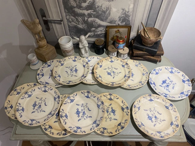 Lot De 6 Assiettes Creuses Anciennes En Faïence De Nimy – Motif Rouge | Vaisselle Vintage Belge