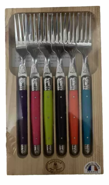 Laguiole Jean Dubost Fork Set, Tonic, Multi Coloured ABS Handles, In Wooden Box