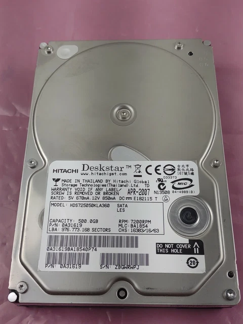 HDS725050KLA360, PN 0A31619, MLC BA1772, Hitachi 500GB SATA 3.5 Hard Drive