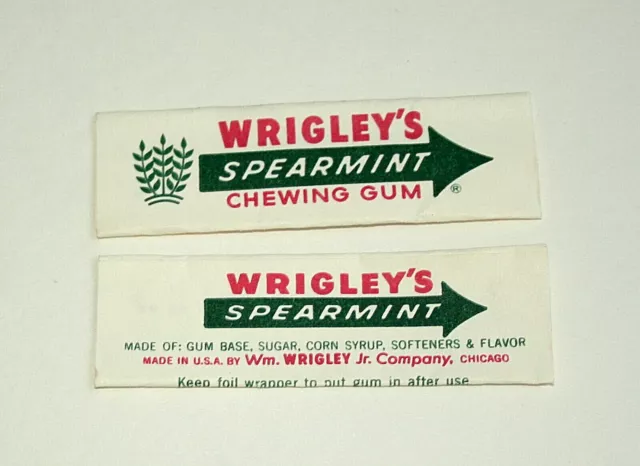 2 Vintage Wrigley's Stick of Gum Wrapper 1960s Spearmint Nice