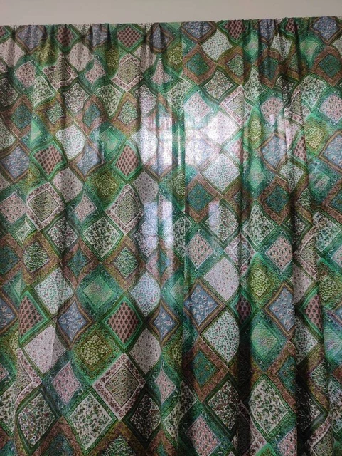Morracan Tiles Design Cotton Curtain, Set Of Two Curtains With Matching Tie Back