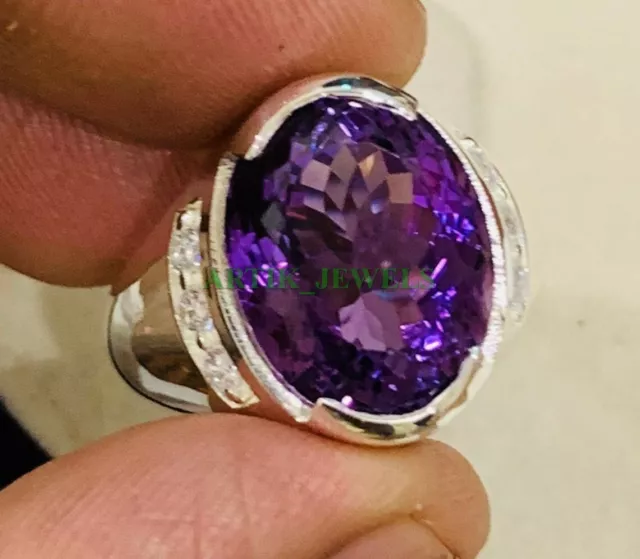 Natural Amethyst Gemstone with 925 Sterling Silver Ring for Men's #128