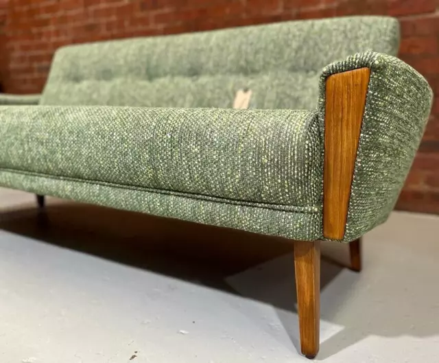 Danish Teak Vintage Inspired Model 60 Mid Century 3 Seat Sofa Forest Green Weave