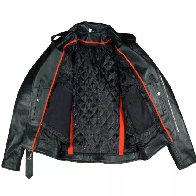Men Motorcycle Premium Natural Buffalo Hide Real Leather Side Lace Biker Jacket 3