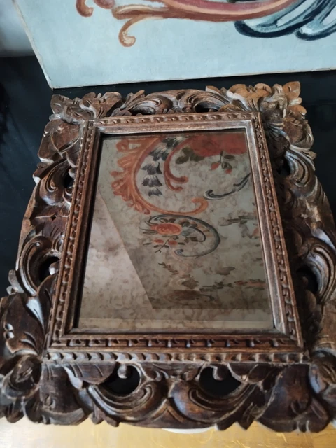 Miroir Mural Ou Console Encadré De Verre Dépoli Gravé Et Biseauté Hollywood Regency
