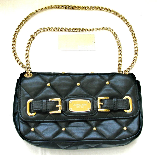 Michael Kors Hamilton Édredon Cuir Noir+ Clou Doré Pochette, Épaule, Sac à Main